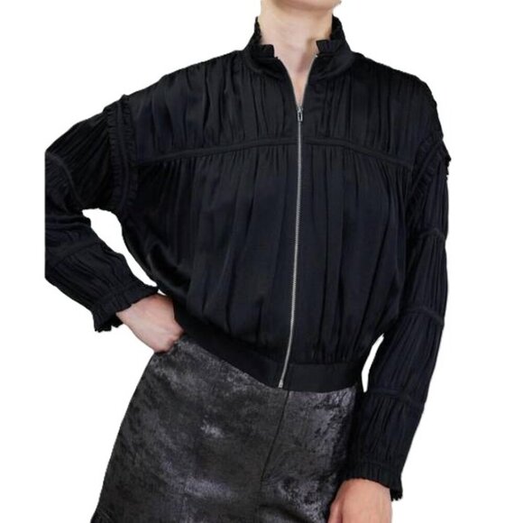 Current Air Taupe Full Zip Shirred Satin Bomber Jacket - Picture 7 of 7